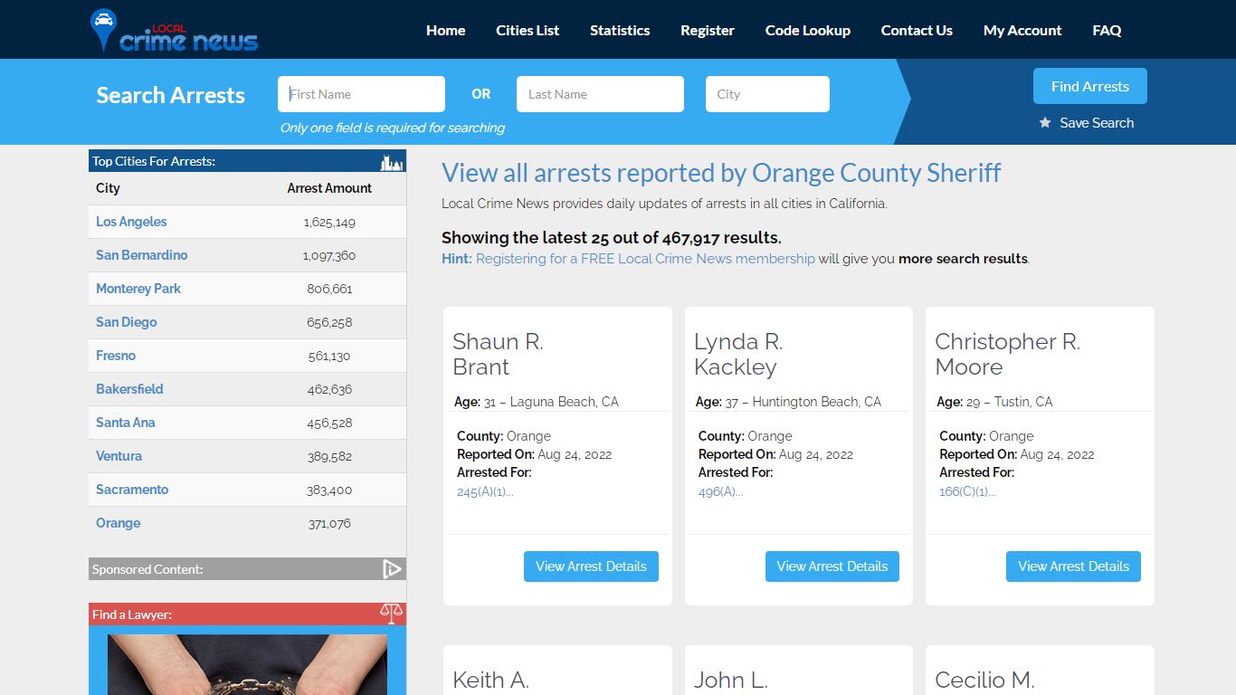 Arrests reported by Orange County Sheriff | Local Crime News