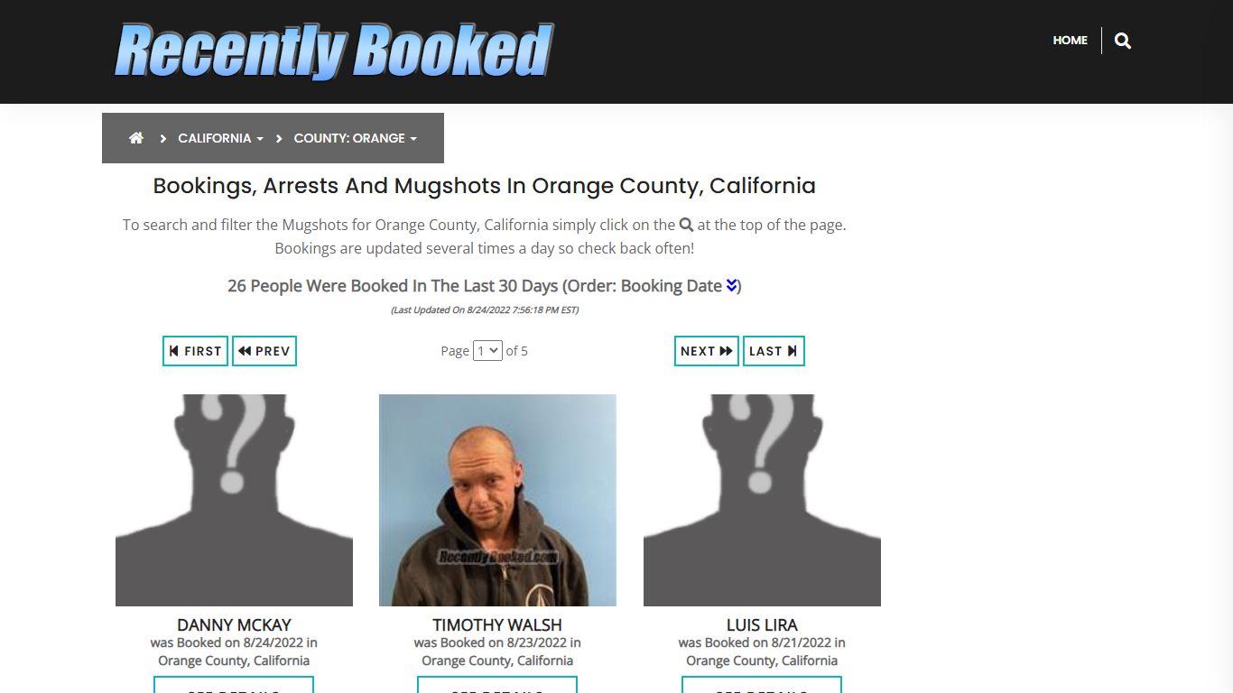 Bookings, Arrests and Mugshots in Orange County, California